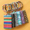 PU Bracelet Keychain Lederen pols Key Ring Ronde Ronde Luipaard Wallet Armbanden Handtas Hangtas Purtus Lady Koppeling Tas Munt Make -uptassen