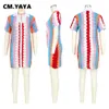 Casual Dresses CM.YAYA Women Fashion Knit Crochet Rainbow Striped Bodycon Midi Dress Summer Vestidos Beach Holiday Short Sleeve Dresses 230505