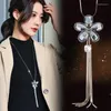 Hänge halsband Flower Crystal Long Tassel Pendants for Women Fashion Jewelry Statement Necklace Trend Collier Femme