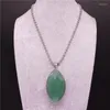 Pendant Necklaces Leaf Green Natural Stone Stainless Steel Charm Women Silver Color Big Long Necklace Jewelry Gargantilla Mujer N5002S04