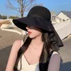 Szerokie brzegi kapelusze damskie letni kapelusz słoneczny z ochroną szyi i okładką przeciwsłoneczną na wycieczkę na rowerze na świeżym powietrzu Big-Brimmed Bowknot Fisherman UV