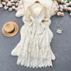 Franse vintage kanten jurk zomer holle out borduurwerkontwerp klein en luxe stijl hoogwaardige midlengte jurk