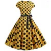 Abiti da festa 2023 Stampa a pois Estate Vintage Donna Anni '50 Swing Rockabilly Abito Robe Femme Plus Size Casual Ufficio Abiti