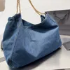 Denim Shopping Tote Bag Fashion Shoulder Bags Large Capacity Women Travel Handbags Gold Metal Chian Big Letter Hardware Interior Zipper Pocket Wallets Tote Purse