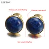 Cuff Links Low-key Luxury Lapis Lazuli Cufflinks for Mens Gold Color Lepton High Quality Round Lazurite Stone Cuff links Relojes gemelos 230506