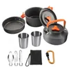 Camp Kitchen 9 Piece Hiking Camping Portable Kitchenware Set 2-3 People Camp Cookware Essential Outdoor Pot Pan Cups Picnic Cooking Equipment P230506