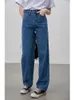 Frauen Jeans Casual Gerade Frau 2023 Mode Lose Hohe Taille Denim Damen Hosen Herbst Taschen Blau