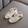 Sandals Summer Girls Shoes Bead Mary Janes Flats Fling Princess Baby Dance Kids Children Wedding Pink D238 230505