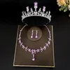 Naszyjnik Zestaw Elegancki luksusowy niebo niebieski kryształowy kryształowy dhinestone crown choker tiara biżuteria akcesoria ślubne