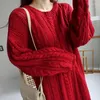 Casual Dresses Autumn Winter Knit Pullover Tröja klänning långärmad kvinnor koreansk stil sidoslits tjock stickad vestidos mantel