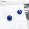 Boutons de manchette Boutons de manchette Lapis Lazuli de luxe discret pour hommes couleur or Lepton haute qualité ronde Lazurite pierre boutons de manchette Relojes gemelos 230506