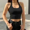 Camisoles Tanks Bekväma Fit Hanging Neck Knitting Suspender Vest Summer Slim Kvinnlig rygglös Camisole Fashion Sexig kvinna ärmlös Crop Top 230506