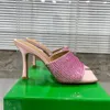 Nouveaux strass Mule diapositives sandales talons à bout carré sans lacet chaussures à talons aiguilles à bout ouvert chaussures de soirée de luxe pour femmes chaussures d'usine en satin