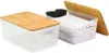 Jacobs 2-Pack XL White Storage Bin 세트 W 컷 아웃 핸들 및 대나무 뚜껑, 집을위한 플라스틱 주최자, 식료품 저장실, 주방, 옷장, BPA 무료, FO