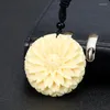 Pendentif Colliers Réel Ivoire Noix Fleur De Vie Collier TAGUA Noix De Coco Chrysanthème Chandail Chaîne Femme 7 Chakra Guérison Yoga Bijoux