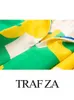 Two Piece Dress TRAFZA Women Print Skirts Set Straps Bustier Backless Slim Tank Tops High Waist Pleated Midi Skirt Female Streetwear 230505