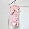 Casual Dresses Flash Diamond Embellished Pink Girl Y2K Mini Dress Sweet Temperament tredimensionell knuten små kvinnor med hög hals