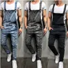 Mäns jeans män mager orolig knä rippad cyklist denim Bib overaller jumpsuits för man hi street spännande stretch byxor