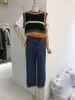 T-shirt da donna Chaleco Mujer coreano autunno colore a contrasto O collo gilet lavorato a maglia a righe senza maniche maglione top retro pull Y2k 230506