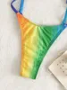Kvinnors badkläder sexig gradientfärg en bit baddräkt 2023 Nytt i färgglada lapptäcke Push Up Bikini Beach Cut Out Bathing Suit Trikini Badkläder J230506