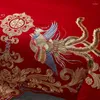 Bettwäsche-Sets Oriental Loong Phoenix Art Stickerei Rot Set Baumwolle Luxus Königliche Hochzeit Bettbezug Bettlaken Kissenbezug 4/6/8St