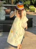 カジュアルドレスドレス女性夏のアラインミディレースアップフローラルスパゲッティストラップハイウエストバケーション美的甘い女の子かわいい韓国スタイルシックZ0506