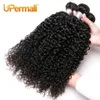 Hair pieces Upermall 3 4 Brazilian Remy Kinky Curly Human Bundles With Closure Transparent 4x4 Lace and Weave Bundle 10A Soft 230505