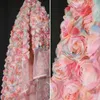 Fabric Pink three dimensional pink semi transparent yarn diy creative wedding dress background decoration designer fabric P230506