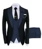 Abiti da uomo Blazer Abito da uomo 3 pezzi Moda formale Tinta unita Tinta unita Smoking Giacca da sposa Sposo Blu scuro Borgogna Blazer Gilet Pantaloni 230506