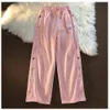 Kobiety Pants S Y2K Girl Autumn Loose Korean Miłość Projektowanie przycisków Sensa Sensual Straight Nine Points Sports Streetwear Women 230506