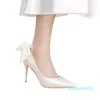 Zapatos de vestir de primavera elegantes zapatos de salón con lazo de seda para mujer, zapatos de tacón alto de 8cm con punta estrecha para mujer, blanco, rojo, boda fina 2023