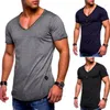 Camisetas para hombre 2023, camiseta informal de manga corta de verano con cuello en V para hombre, camiseta de Color sólido-40