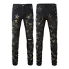 Vuzp Men's Jean Purple Brand Designer staplade Women Pants Star Patches Hip Hop med hål Skinny Jeans