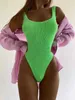 Swimsuit Womens Bikini Solid Color Pleated Fashion One Piece