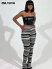 Pantalons pour femmes CMYAYA Streetwear arc-en-ciel rayé en tricot côtelé ruché évasé Legging INS Active Sport Stretch taille haute pantalon empilé 230506