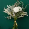 Dekorativa blommor Vit hortensia konstgjorda blomma eukalyptus stor bukett falsk växt silkduk bröllop dekoration salong party sovrum