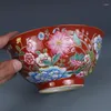 Bols Qing Empereur Kangxi Année Marque Pastel Peint À La Main Or Fleur Bol Ornements En Porcelaine Antique