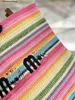 stylisheendibags Strandtaschen, modische Stroh-Strandtasche, Regenbogen-Stickerei, Stroh, gewebte Einkaufstasche, Farbstreifen, gewebt in eine supergroße Tasche