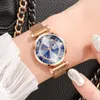 Zegarwatche kobiety zegarki Kreatywne magnes gwiaździste niebo zegarek Luminous arabski zegar damski Milanese Pętla nadgarstka Wodoodporna Rose Gold Hour