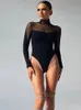 Macacões femininos Rompers cnyishe sexy veja através de malha bodysuits Moda Rompers Mulheres Mumpsuits