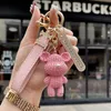 Luxury Faux Fur Ball Bear Charm Keychain - Unisex Fashion Car Key Ring with Trendy Number Plate Pendant QJPY