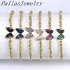 Chain 10Pcs Gold Plated Colorful Cubic Zircon Butterfly Charm Bracelets Design Delicate Link Bracelet for Women Girl 230506