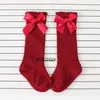 3st White Autumn Toddlers Girls Big Bow Knee High Long Soft Cotton Spets Baby Kids Warm Christmas Socks Non-Slip