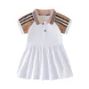Baby Girls Princess Dresses Summer Kids Short Sleeve Dress Turn-Down Collar Children Striped Skirts Child Skirt