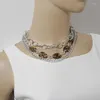Catene HOCOLE collana girocollo a catena con stampa leopardata multistrato vintage per donna regali di collane robuste con ritratto a colori in argento dorato