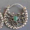 Hoop oorbellen etnische zilveren kleur metaal snijvlieg libel vintage ovaal ingelegde groen zirkoon voor vrouwen sieraden