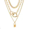 18K Plated Layered Necklace Choker Gold Filled Chain Lock Necklaces Multi Layer Necklace Jewelry For Women