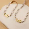 Classic Brand Gold Plated Letter V Charm Necklace Bracelet Jewelry for Women Gift