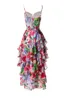 Robe froncée à imprimé Floral abricot, bretelles Spaghetti, col en v, robes mi-longues décontractées, été 2023, D3W031815