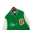 Jaquetas masculinas Patchwork Verde Rhude Bomber Varsity Jacket Bordado Flor Vermelha Manga Crewneck Casaco Beisebol Inverno